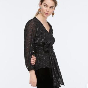 J. Crew Tie-Waist V-Neck Metallic Dot Top